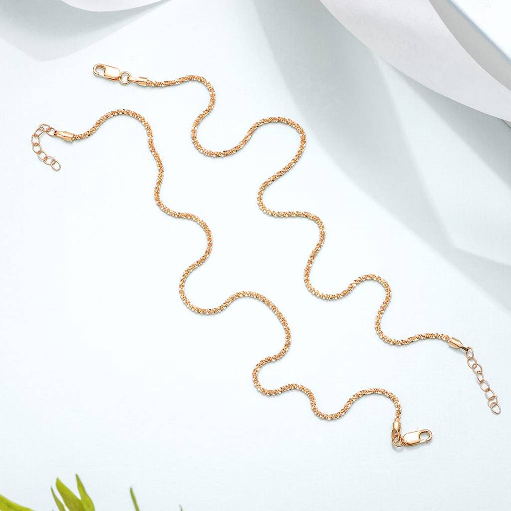 Sparkling Rose Gold Plated 925 Sterling Silver Chain Anklets : ANK-60151-PAIR