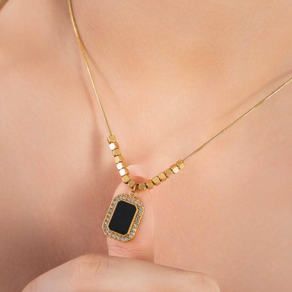 Clavicle Gemstone Bar Necklace - 18K Gold Plated : PD74