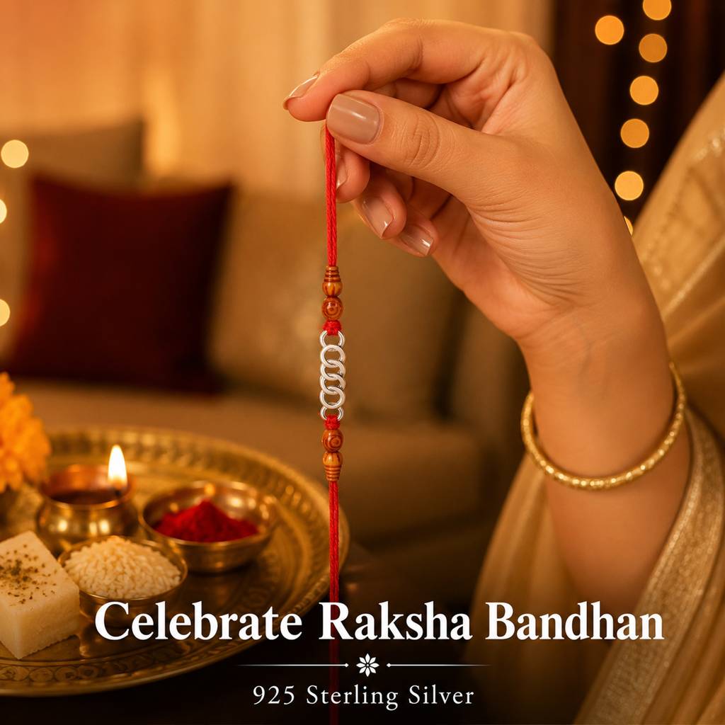 925 Sterling Silver Linked Circle & Royal Crown Rakhi Combo : TWIN115