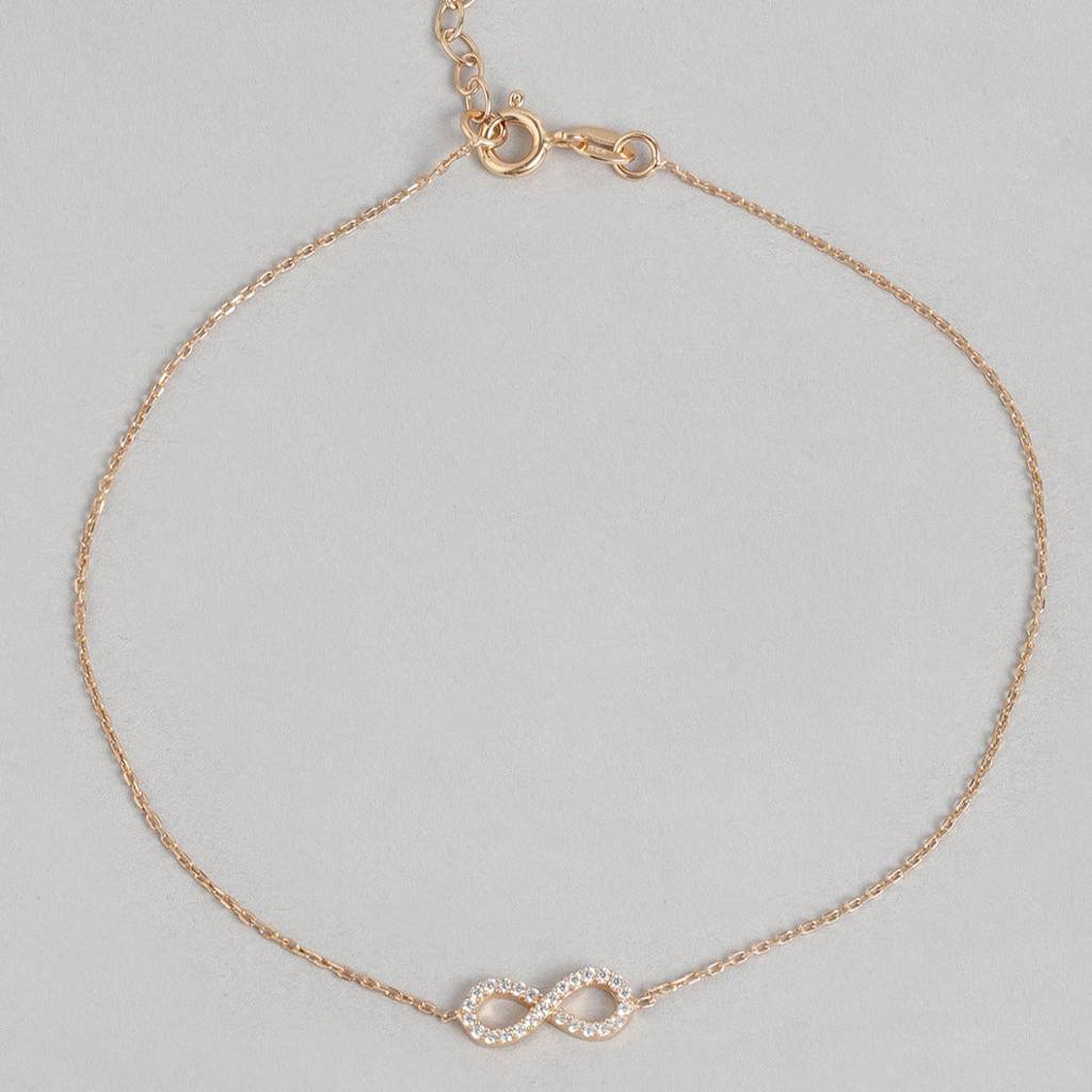 Infinity Rose Gold Plated Cz 925 Sterling Silver Anklet : ANK-60124-PAIR