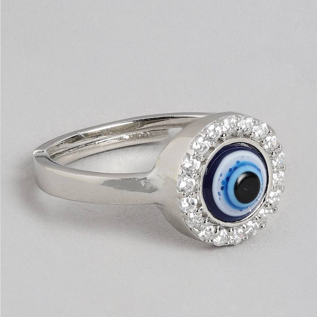 Mystic Ward Evil Eye Cz Rhodium Plated 925 Sterling Silver Ring (Adjustable) : RNG-40248-R