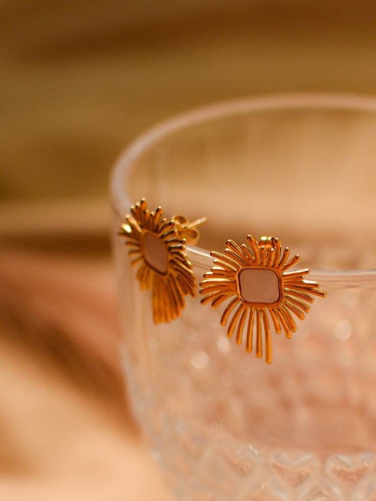 Aesthetic Moonstone Stud Earrings Â 18K Gold, Anti-Tarnish : ATE583AMSS