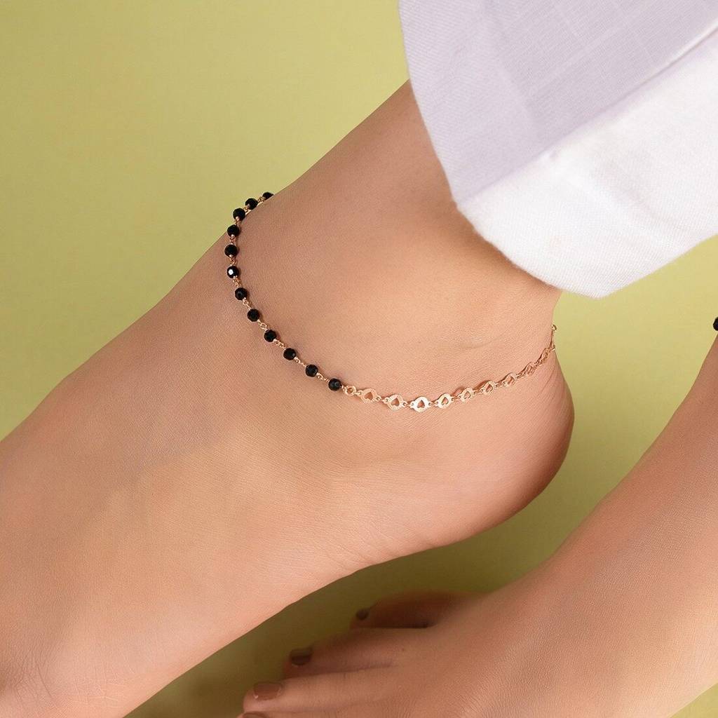 Rose Gold Radiance Beaded Chain Anklet In 925 Sterling Silver : ANK-60272-PAIR