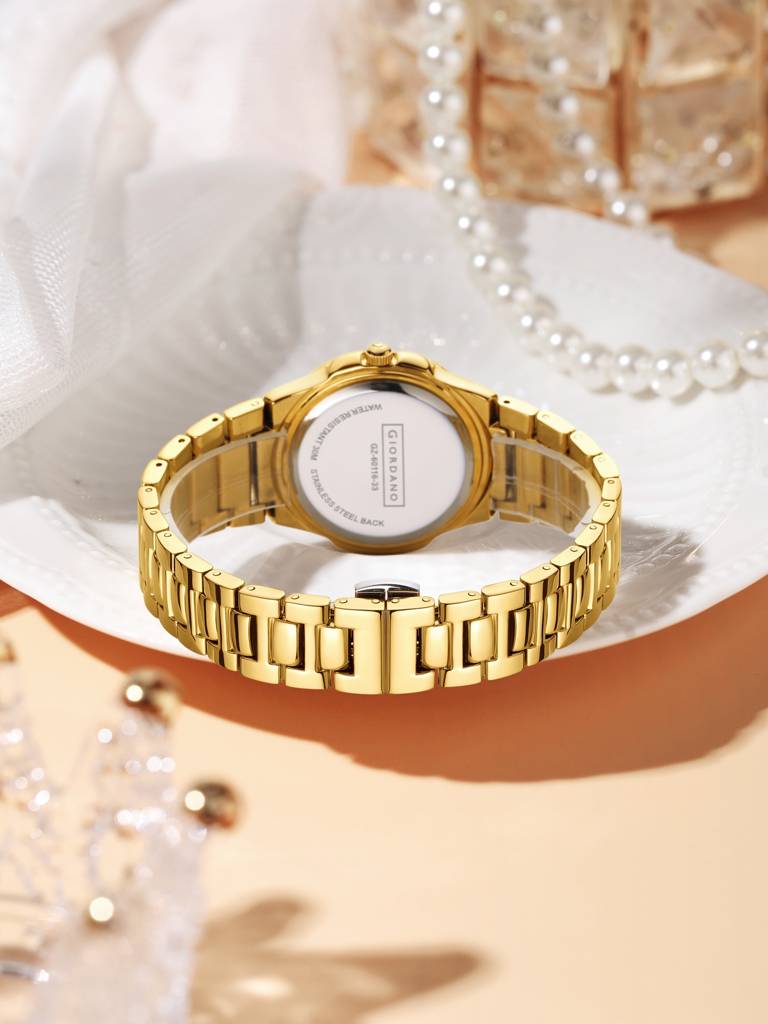 Giordano Luxury Watch For Women With Crystal Indices,Textured Dial, Stainless Steel Strap And Date Display : GZ-60116-33