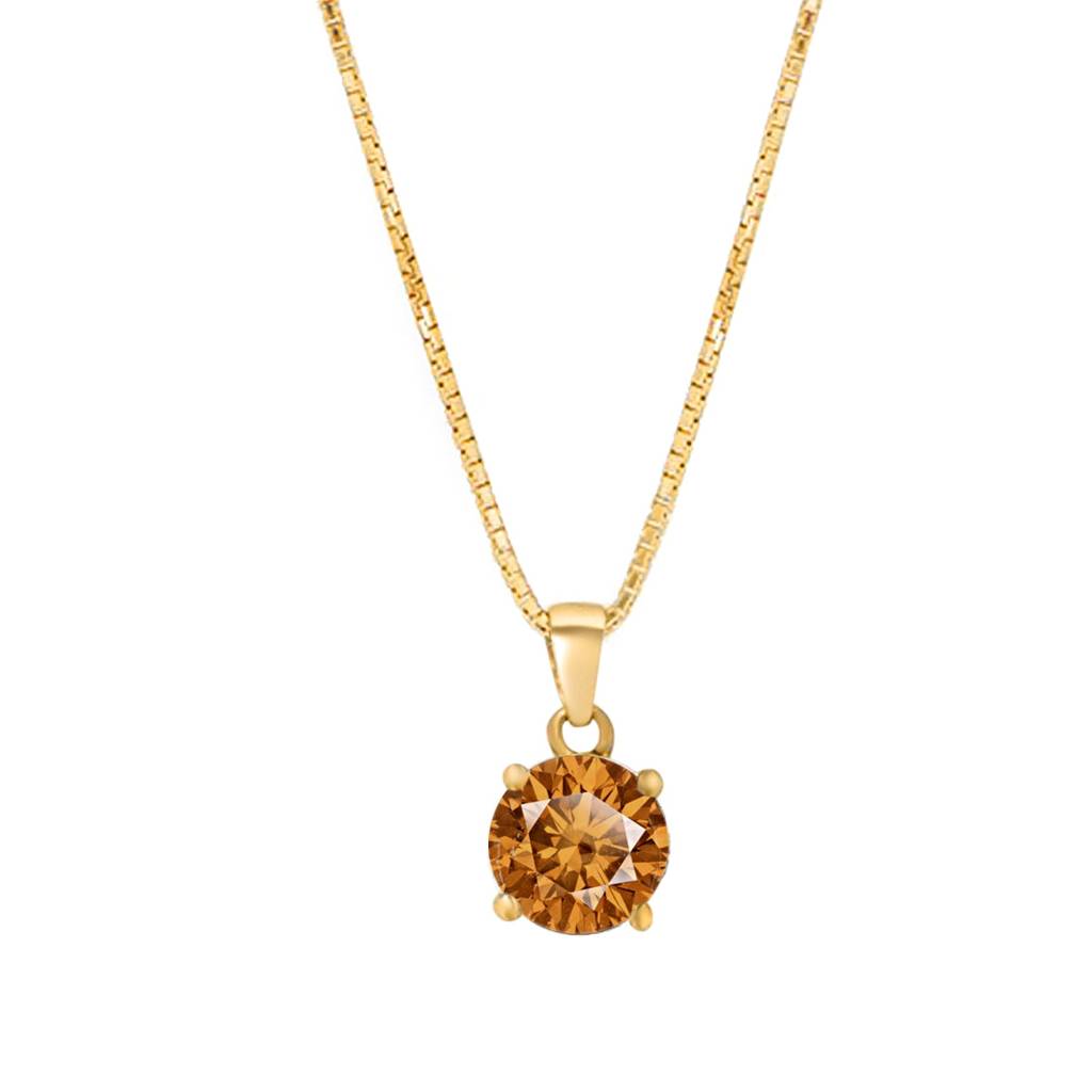 Yellow Solitaire Box Chain Gold Plated 925 Sterling Silver Pendant With Chain : PEN-30031-C