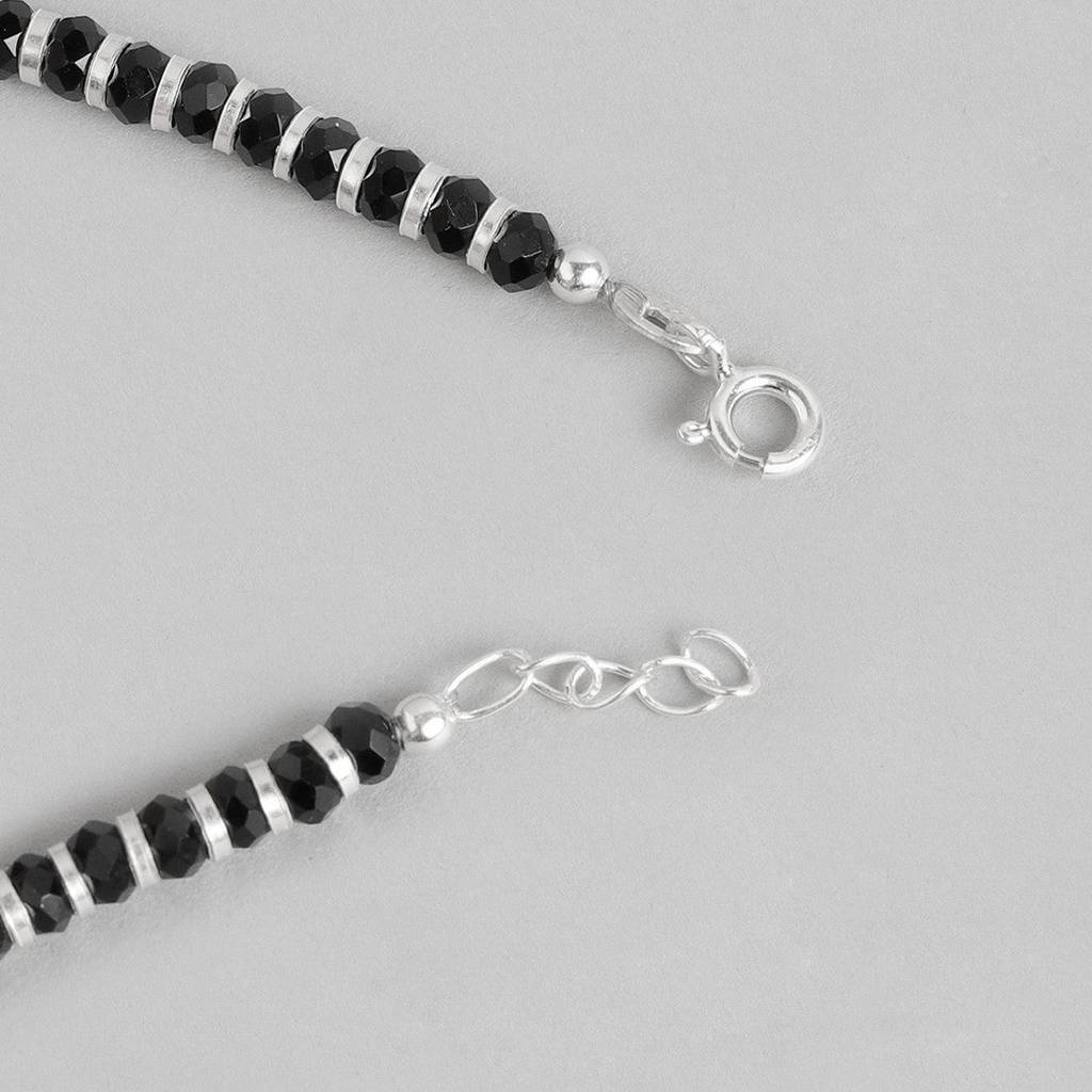 Black Beads With Evil Eye 925 Silver Bold Bracelet In Silver Chain : BR-80062