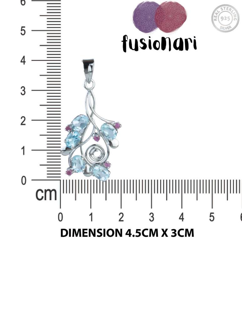 925 Sterling Silver Blue Topaz Pendant With 18 Inch Chain Handmade Gemstone Necklace For Women Elegant Jewelry Gift : FU-1055