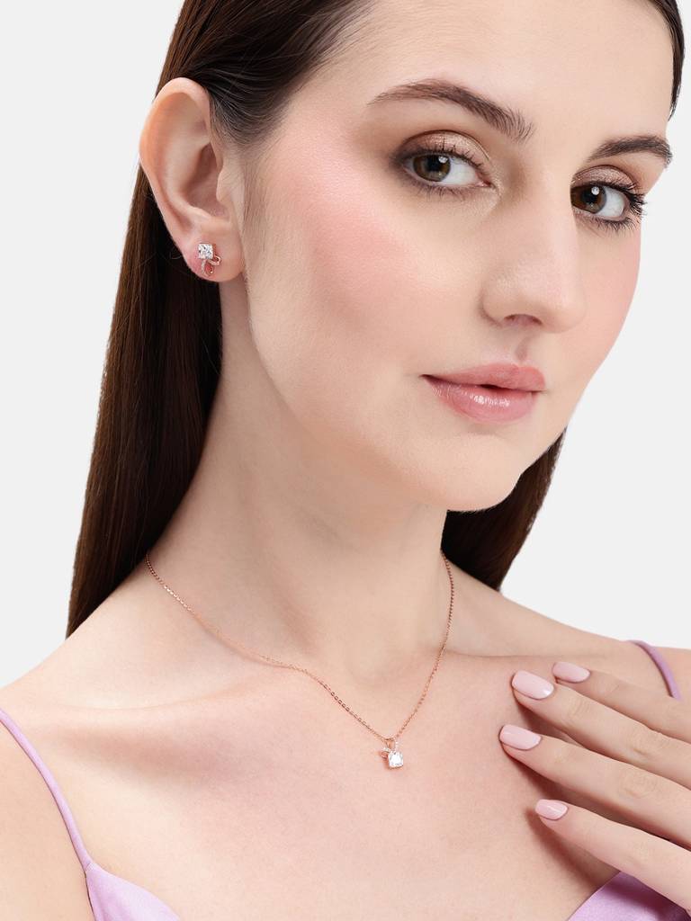 925 Silver Blush Bow Sparkle Jewelry Set : WPEC00010