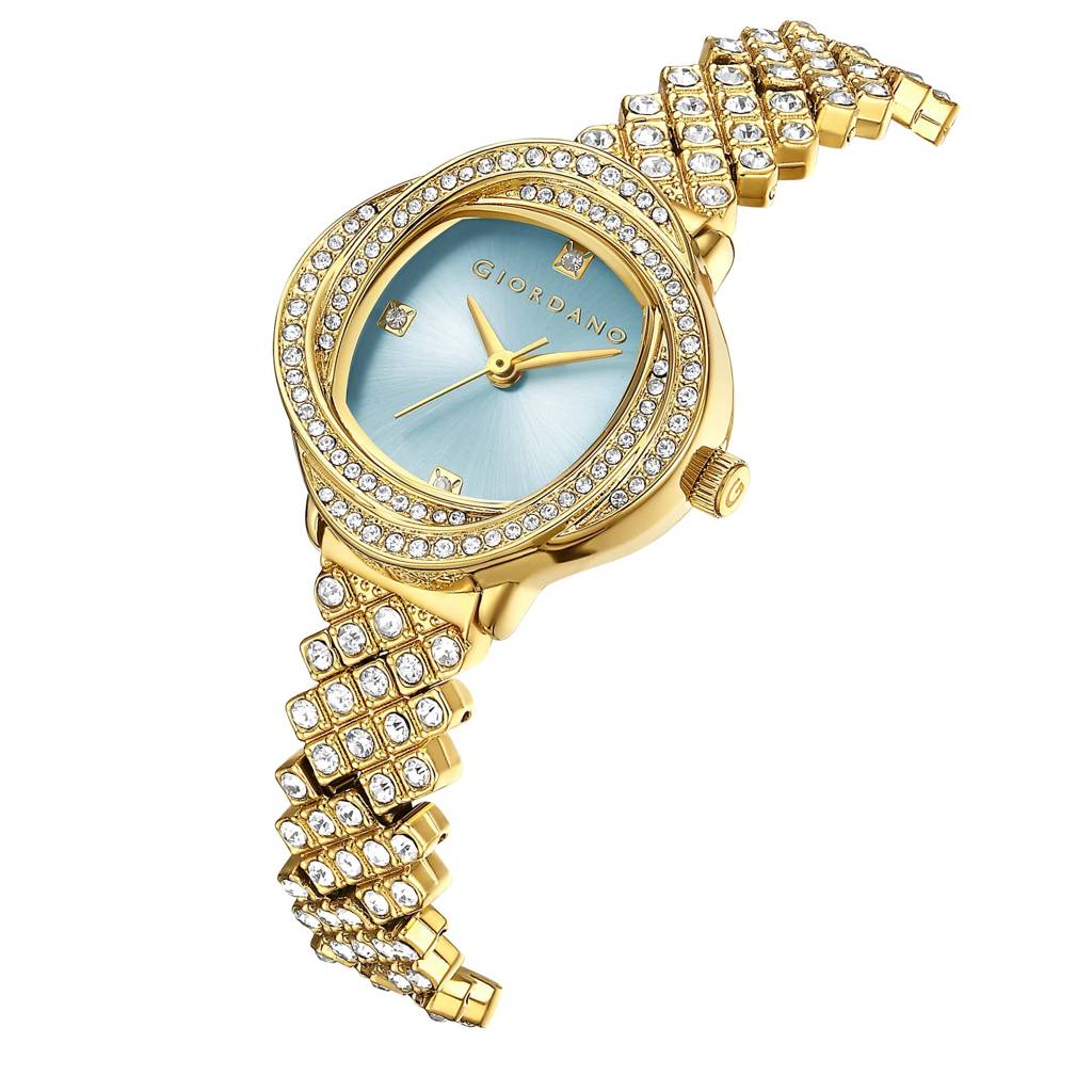 Giordano Luxury Crystal Watch For Women, Stainless Steel Strap, Diamond-Studded Bezel, Elegant Dress Timepiece : GZ-60120-33