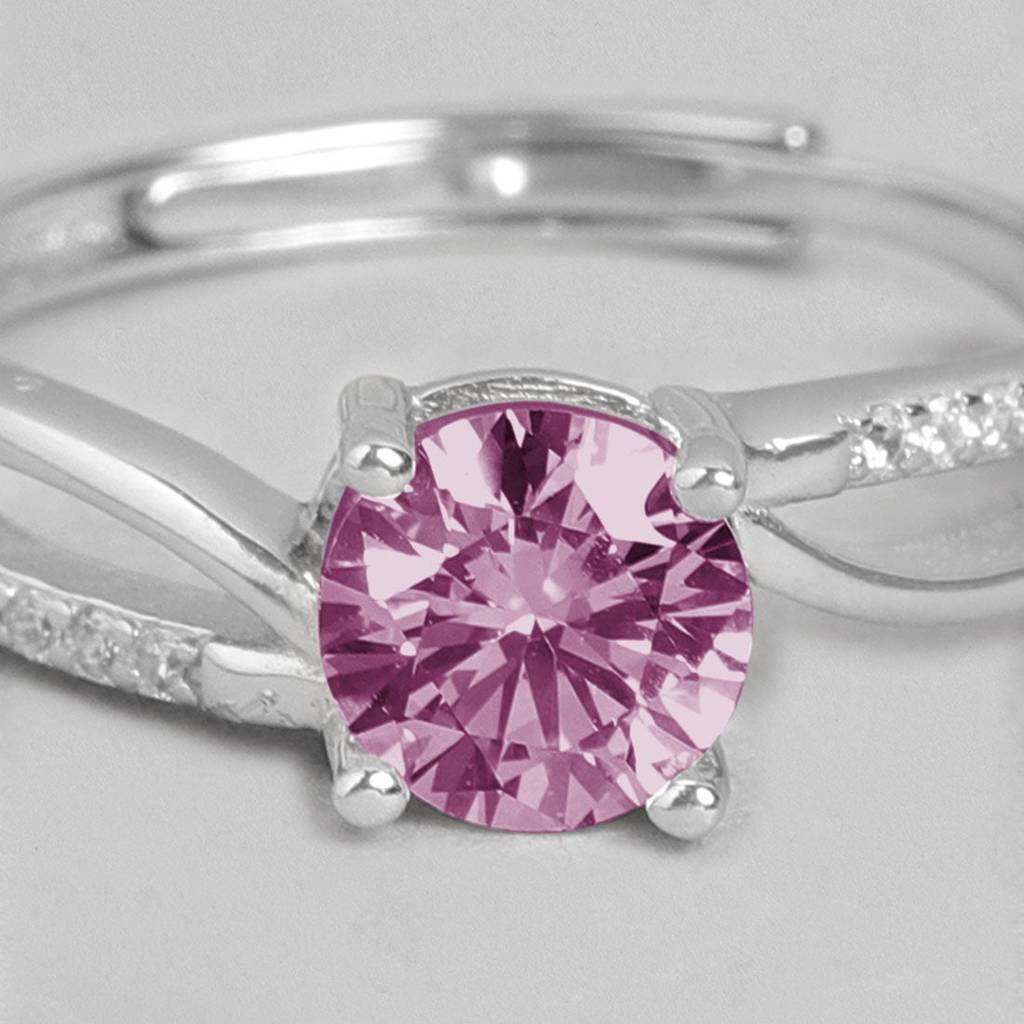Rhodium Plated 925 Sterling Silver Solitaire Gemstone Ring : RNG-40375-R