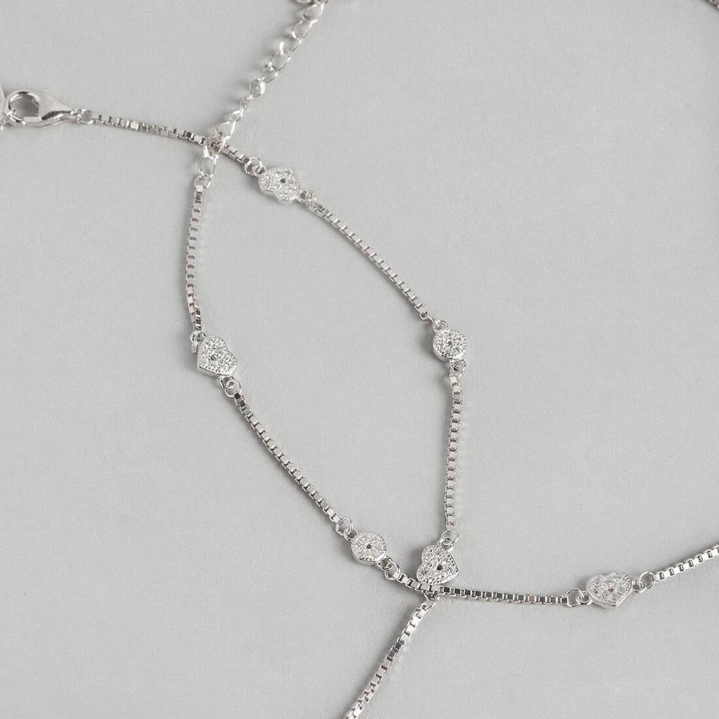Minimal Heart Trinket 925 Silver Anklet : ANK-60030-PAIR