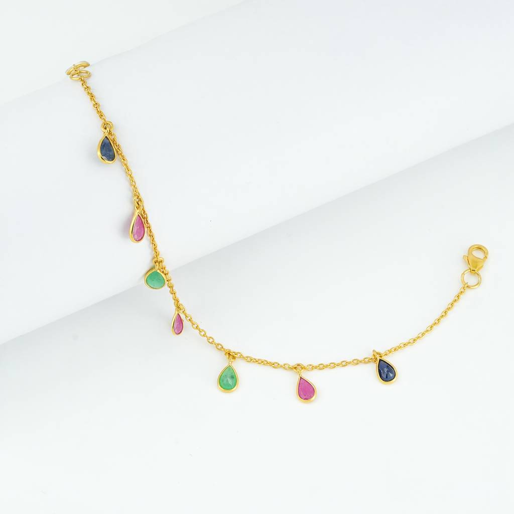 Single-Layer Semiprecious Stone 18Kt Gold Plated Sterling Silver Bracelet : BR0007
