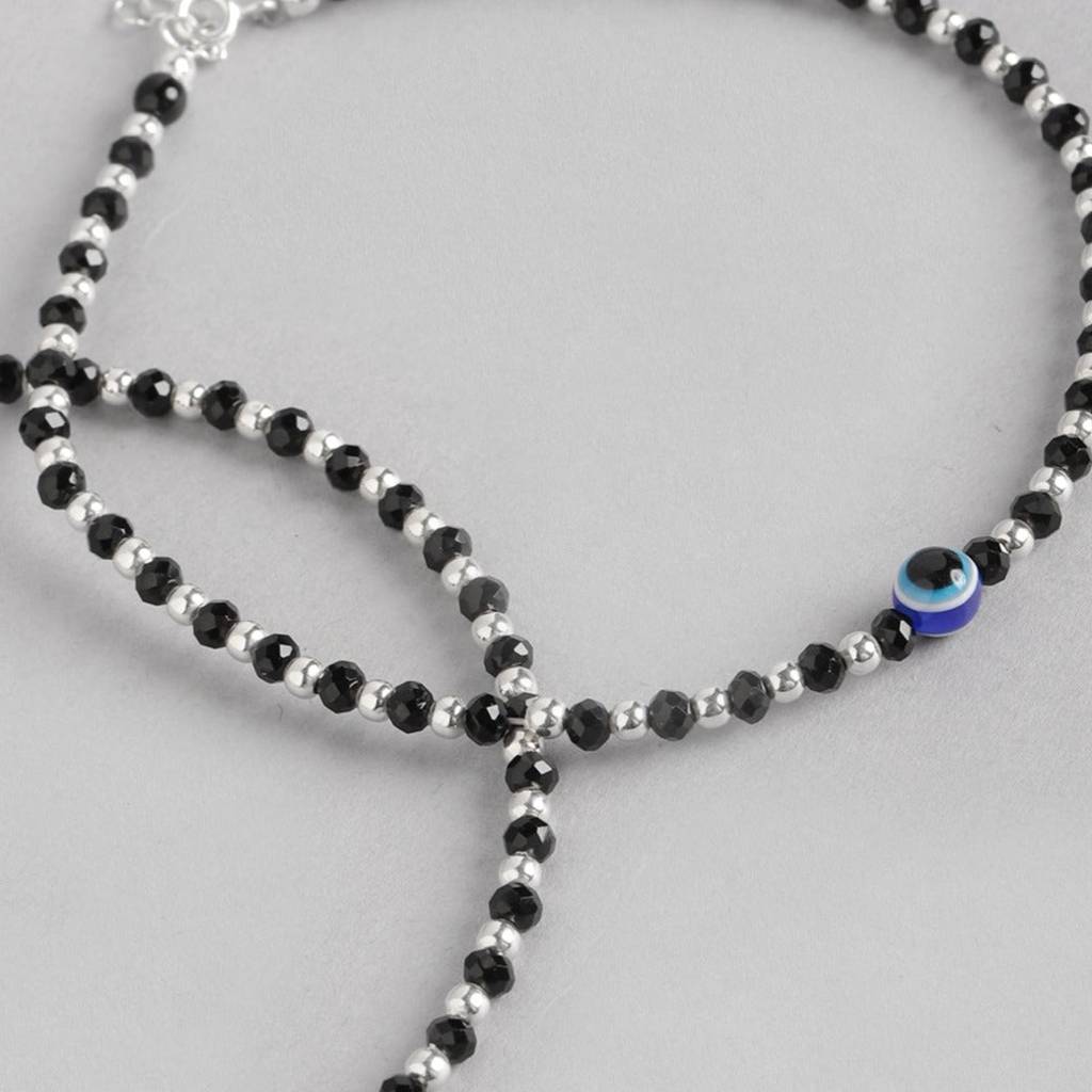 Evil Eye Black Beads 925 Sterling Silver Anklet : ANK-60102-PAIR