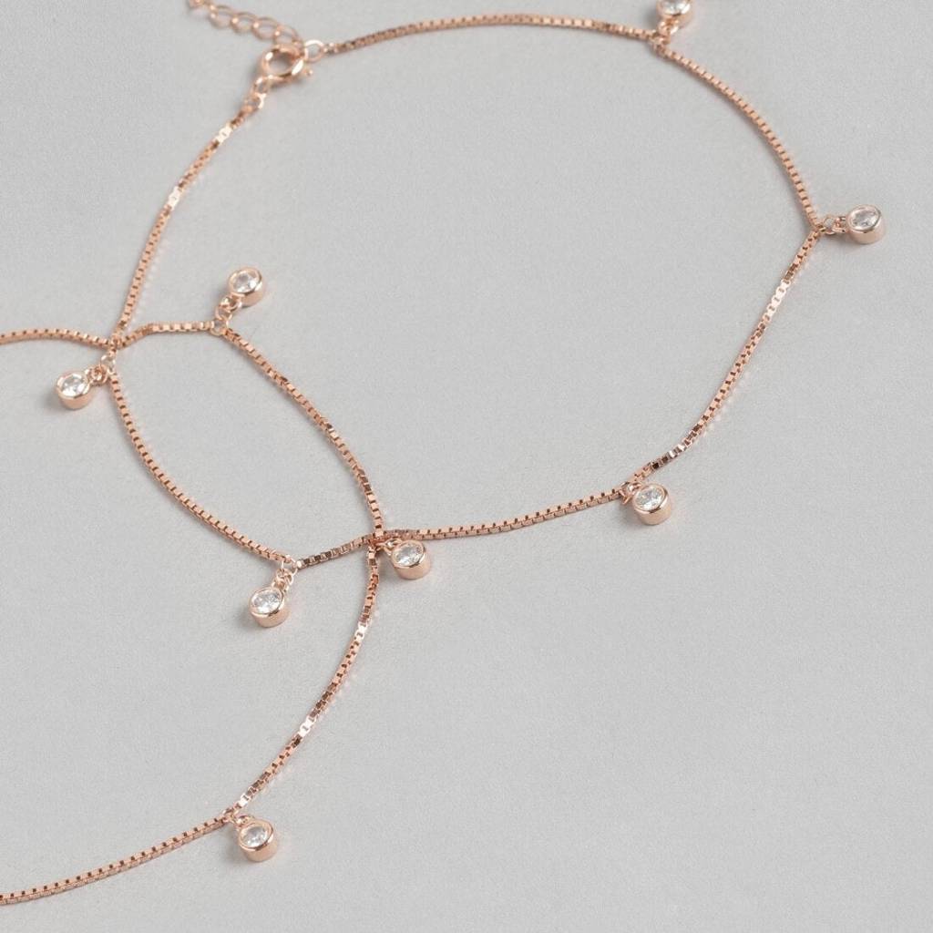 Drop Cz Rose Gold Plated 925 Sterling Silver Anklet : ANK-60103-PAIR