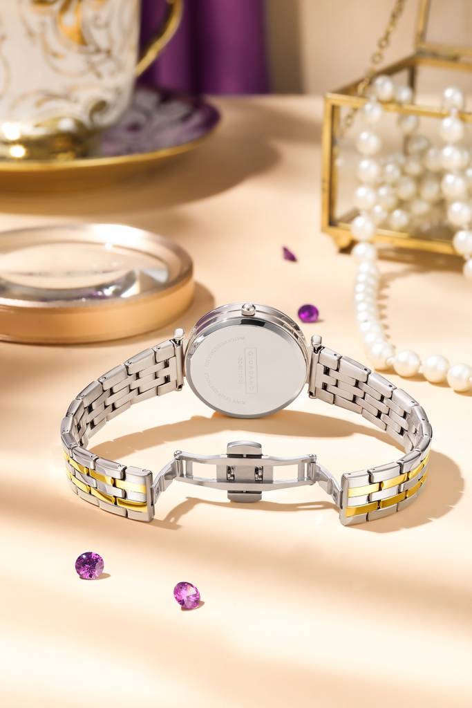 Giordano Exquisite Analog Watch For Women With Round Cut Glass Textured Dial, Stainless Steel Strap And Date Dis : GZ-60111-22