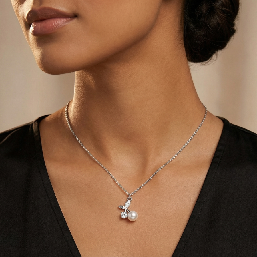 Cherry Pendant Necklace For Women – Elegant Double Cherry Design With Sparkling Cz | Premium Fashion Jewellery Fo : 2685204835