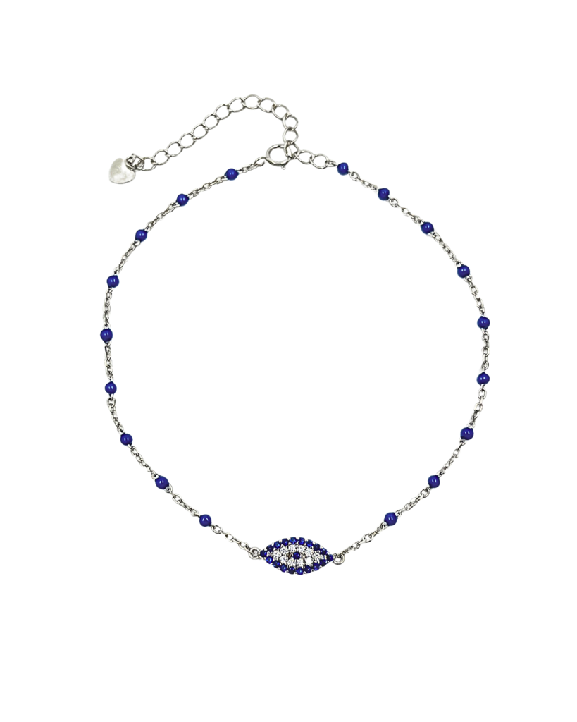 Minimalist 925 Silver Evil Eye Rhinestone Anklet With Adjustable Chain : AA212