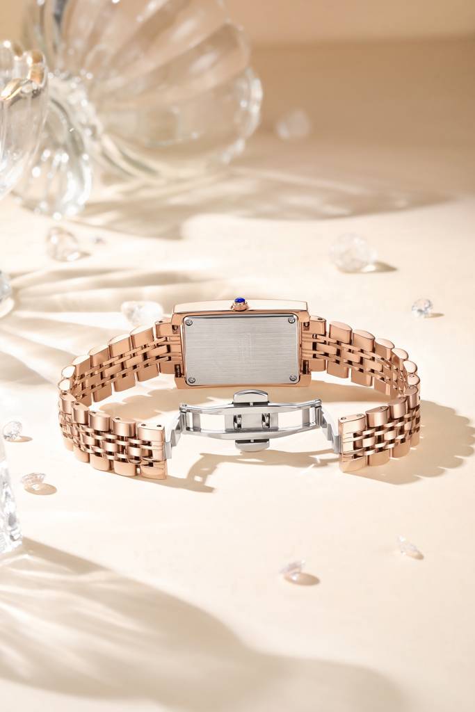 Giordano Rectangular Dress Watch For Women With Crystal Bezel, Roman Indiced And Sparkling Dial : GZ-60119-33