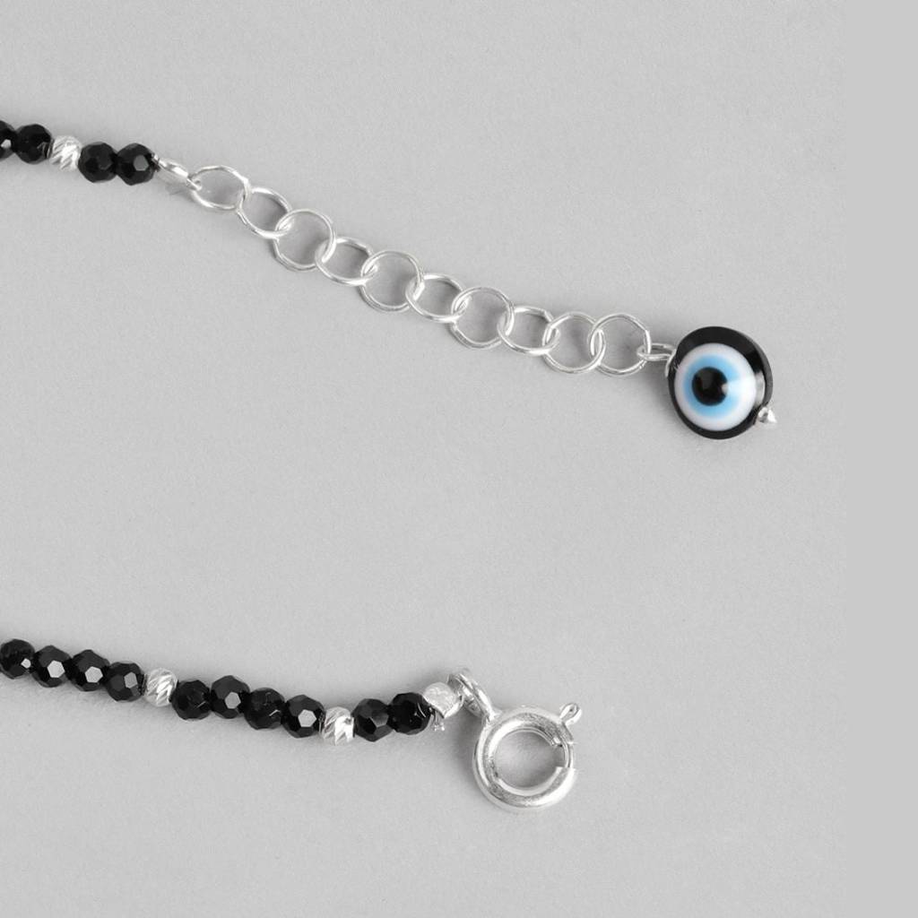 Evil Eye Charms 925 Sterling Silver Rhodium-Plated Bracelet With Beads : BR-80221-R