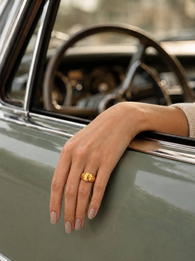 Celestial Multi-Stone Pearl Adjustable Ring In 18K Gold Plating : ATR896MSSR