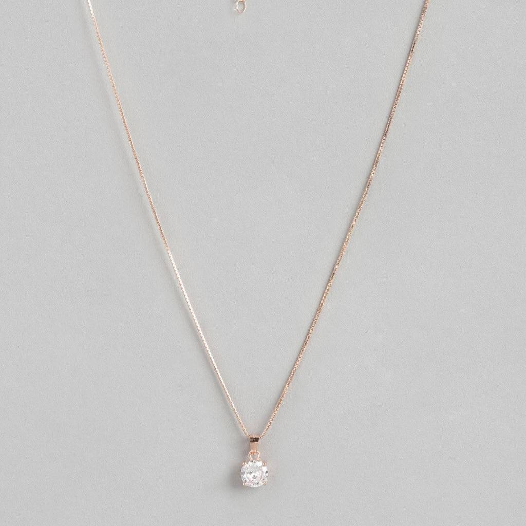 Radiant Sparkle - Solitaire 925 Silver Necklace In Rose Gold : PEN-30015-C