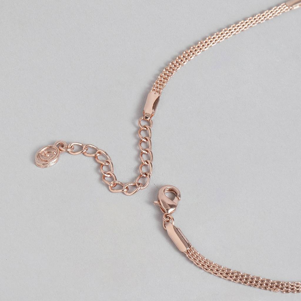 Estele Rose Gold Plated Cz Circular Designer Necklace Set With Tourmaline Pink Stones For Women : AD-702-RG-TPNKER