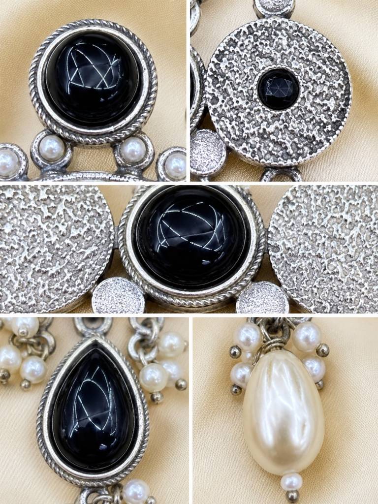 Silver Plated Oxidised Stone & Pearl Embellished Statement Chandbali Earrings : VI26EROX100337