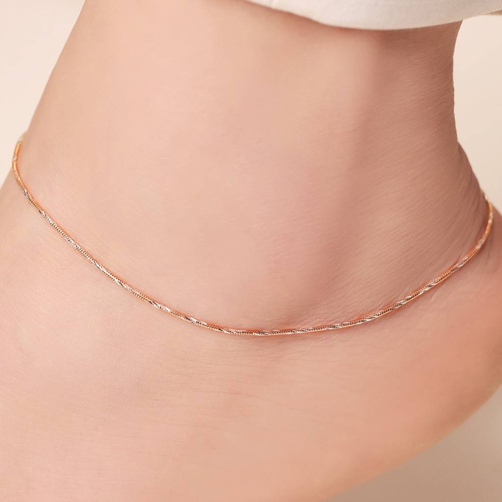 Simple Rose Gold 925 Sterling Silver Anklet : ANK-60070-PAIR