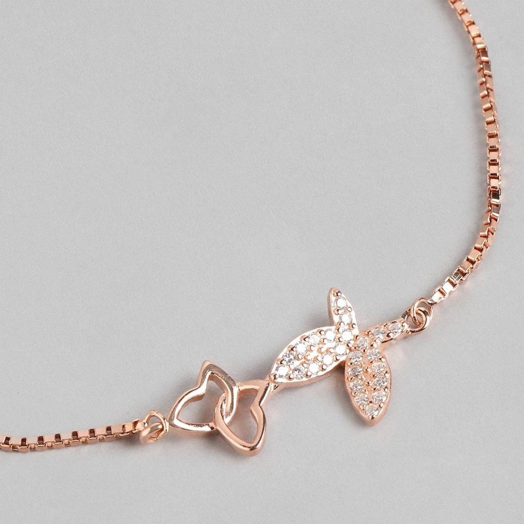 Butterfly Cubic Zirconia Rose Gold Plated 925 Sterling Silver Bracelet : BR-80299-RG