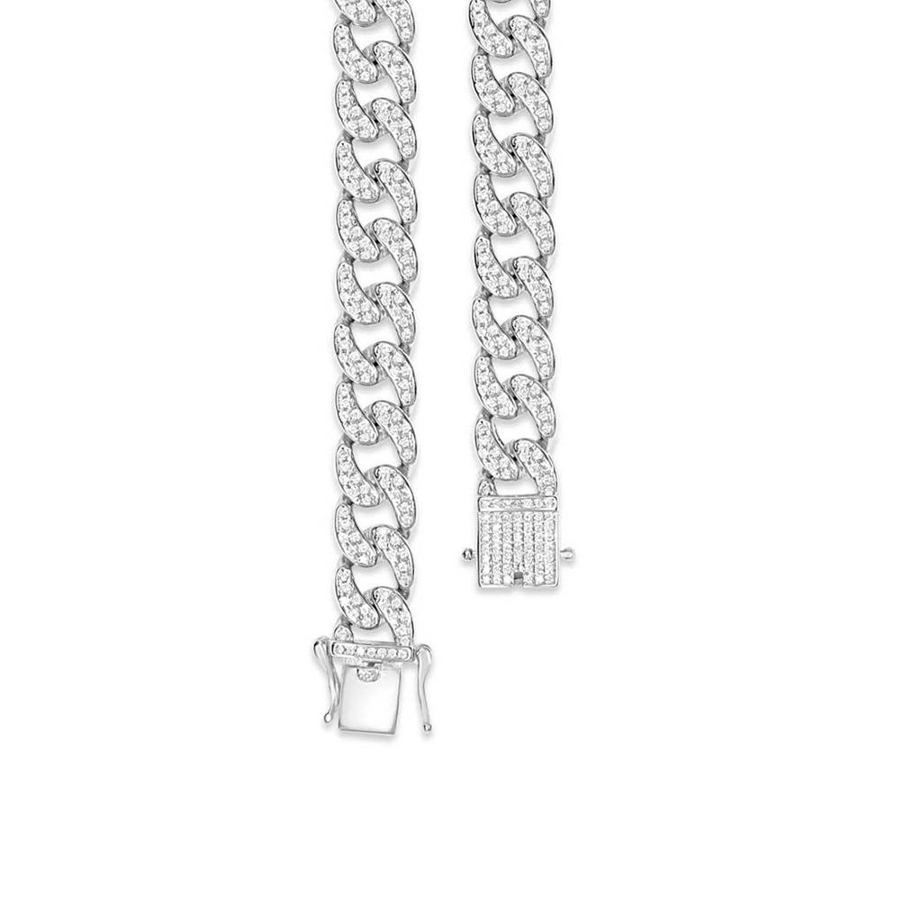 Blinged Out Cuban Link Rhodium Plated 925 Sterling Silver Men'S Bracelet : BR-80399-R