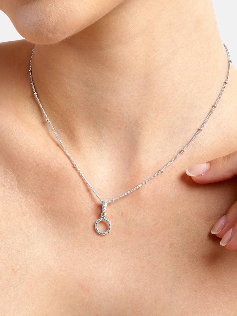 92.5 Silver White Zircon Loop Necklace : U100SG005MY047