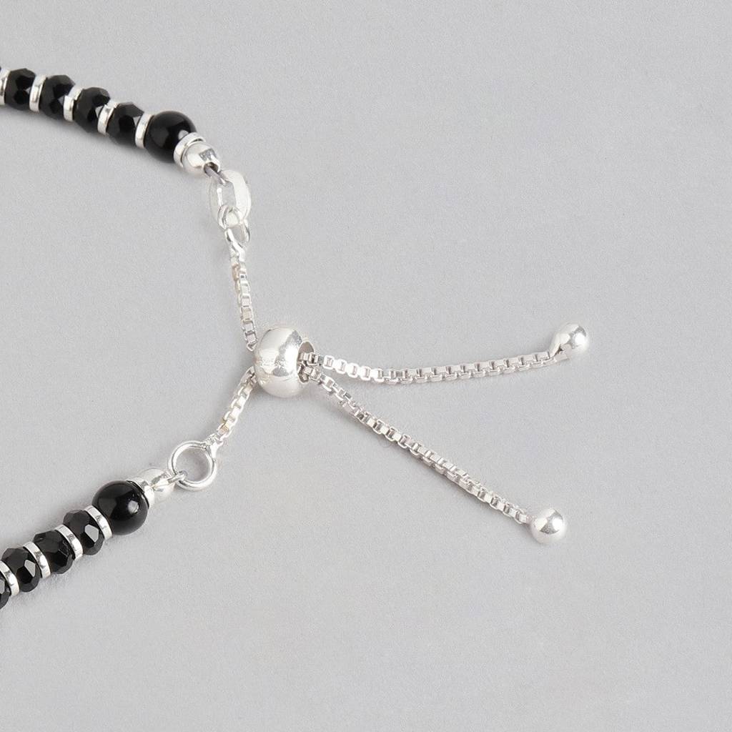 Classy Black Beaded 925 Sterling Silver Bracelet : BR-80124