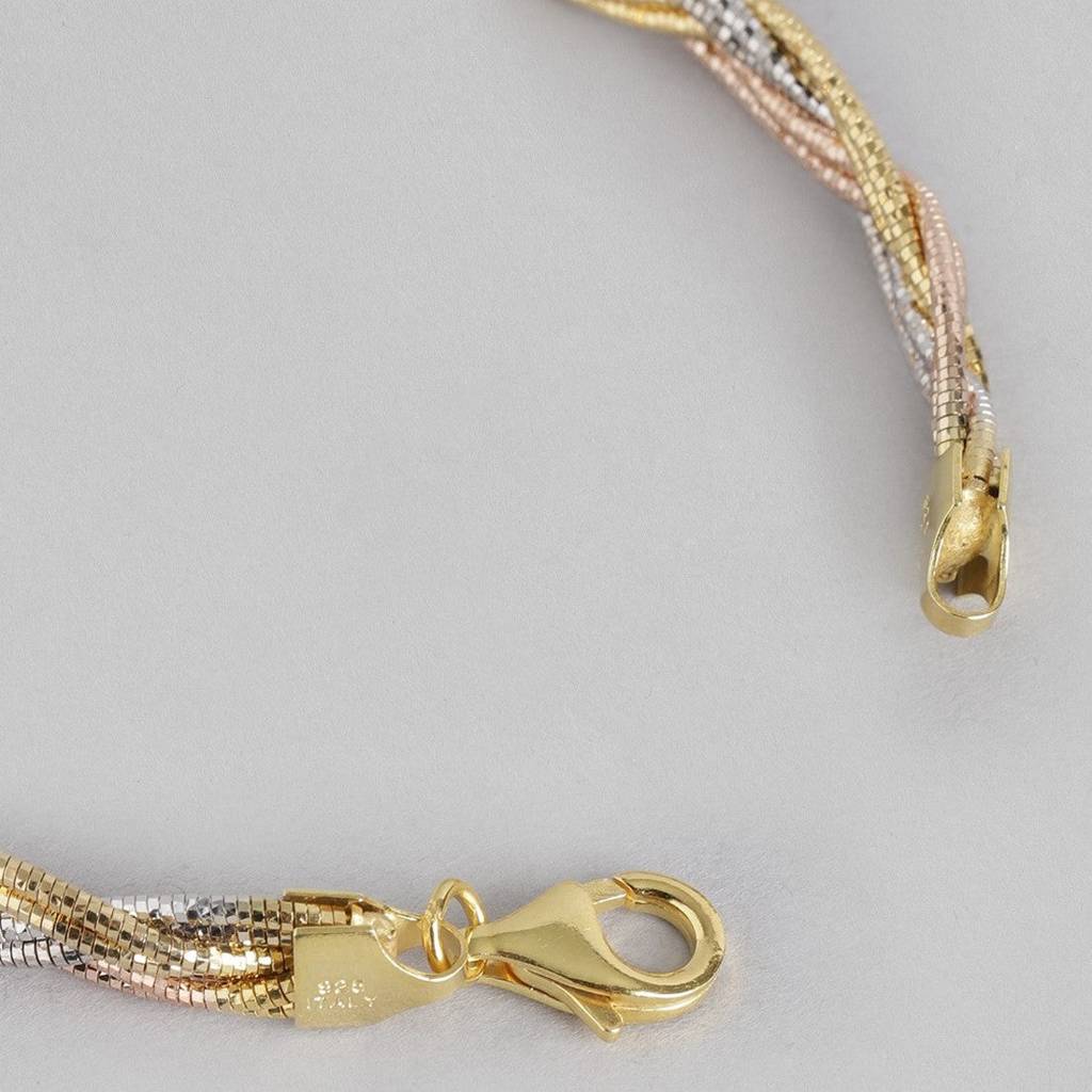 Multi-Strand Weave 925 Sterling Silver Bracelet With Triple Plating : BR-80162