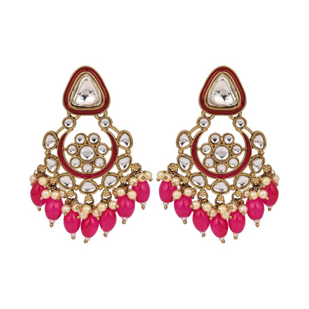 Kundan Hoop Pearl Fringe Earrings : S24FAER238PNK