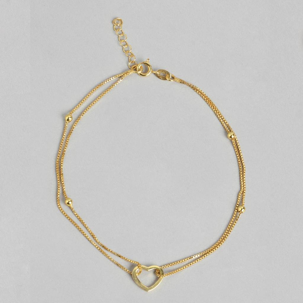 Dainty Silver Heart Gold Plated 925 Silver Anklets : ANK-60174-PAIR