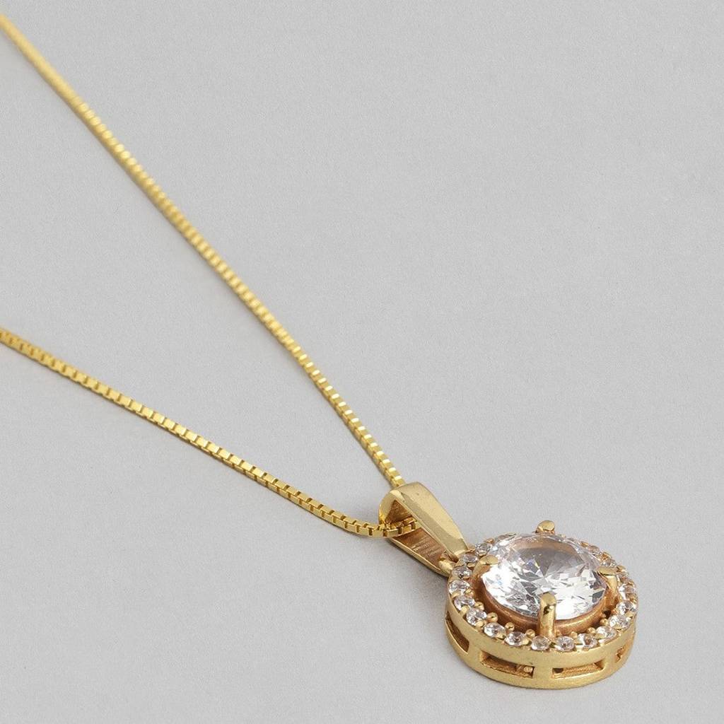 Classic Solitaire Golden Plated 925 Sterling Silver Jewellery Set : JS-70049-C