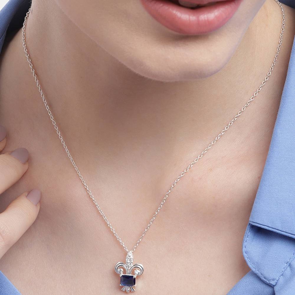 Discover Timeless Elegance With Our Minimal Silver Necklace Featuring Dazzling White Zircons And A Mesmerizing Blue Ston