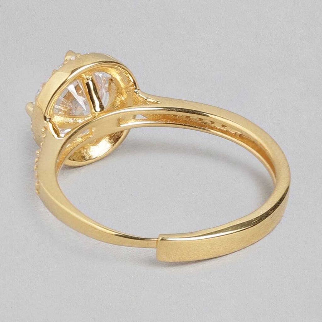 Golden Aura Gold-Plated 925 Sterling Silver Solitaire Halo Ring For Her (Adjustable) : RNG-40159