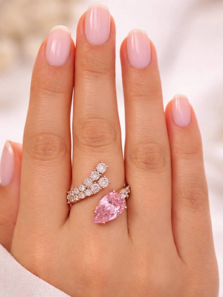 Pink Moissanite & Ad Rose Gold Designer Ring | Adjustable : ATR657PSDR