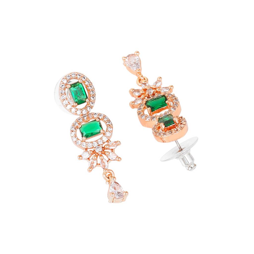 Estele Rose Gold Plated Cz Adorable Necklace Set With Green Stones For Women : AD-700-RG-GNNKER