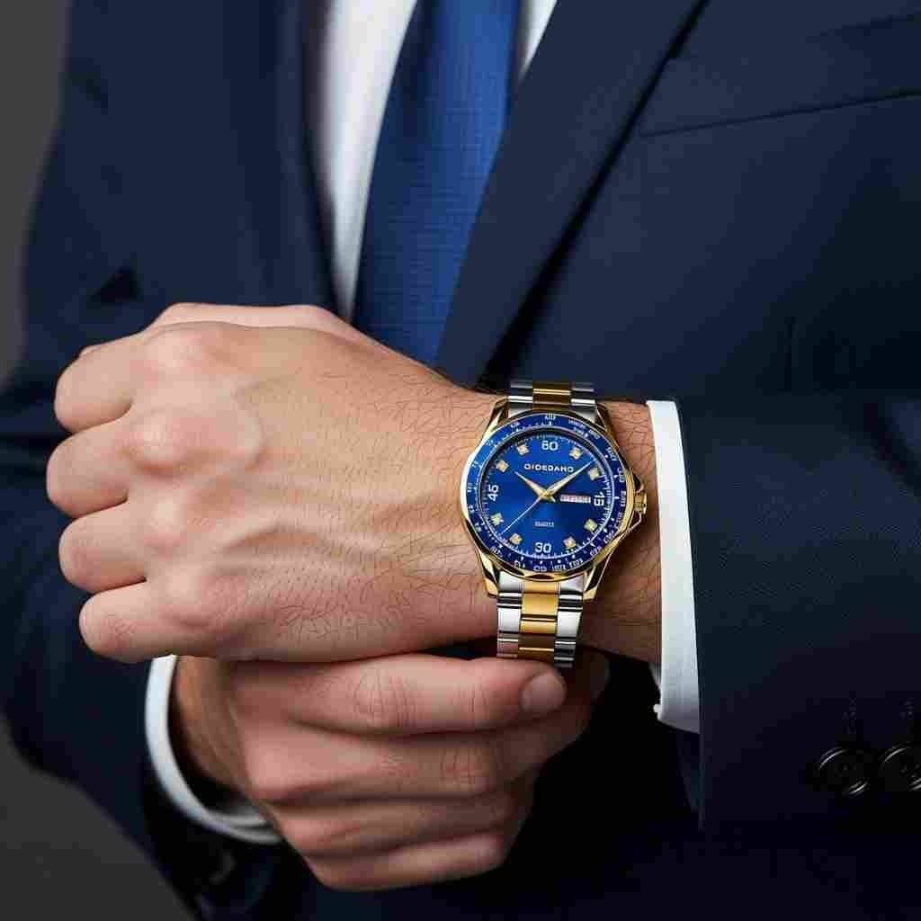 Giordano Two-Tone Analog Watch For Men - Crystal Hour Markers, Textured Bezel Design, Day & Date Display, Stainl : GZ-50177-22