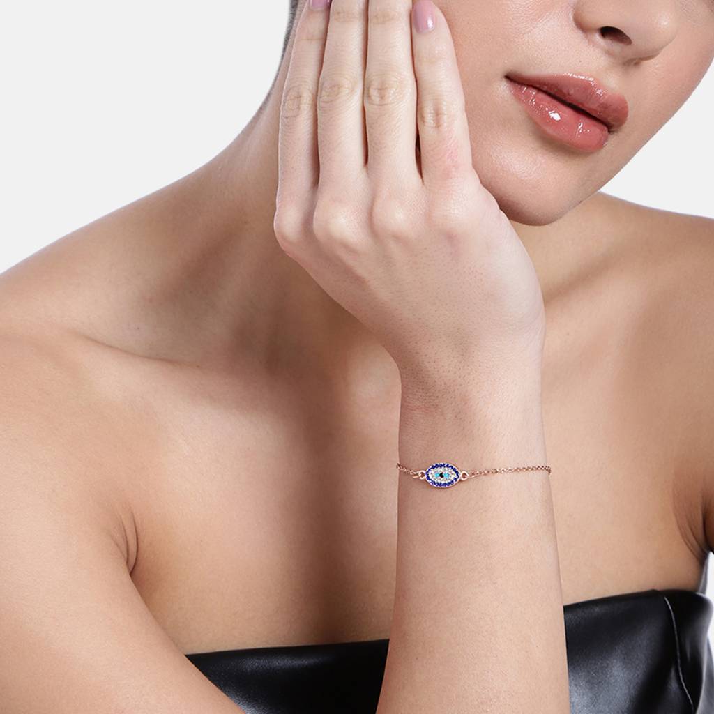 Estele Rose Gold Plated Evil Eye Designer Bracelet With Crystals For Women : 101996RGBR
