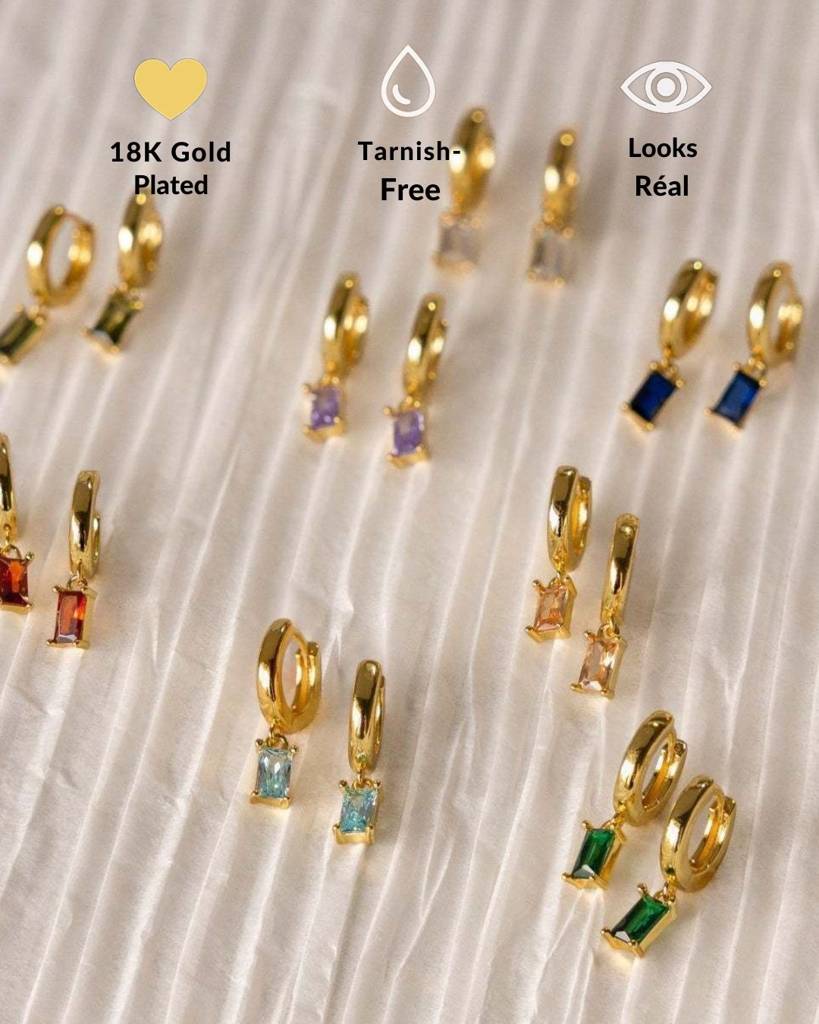 Birthstone Earrings For Women | Premium Baguette Huggies | August: Peridot : CJST201141408HS