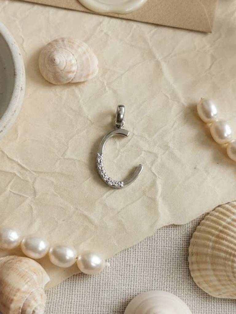 925 Pure Silver Alphabet C Letter Unisex Sterling Silver  Pendant : PEN1049