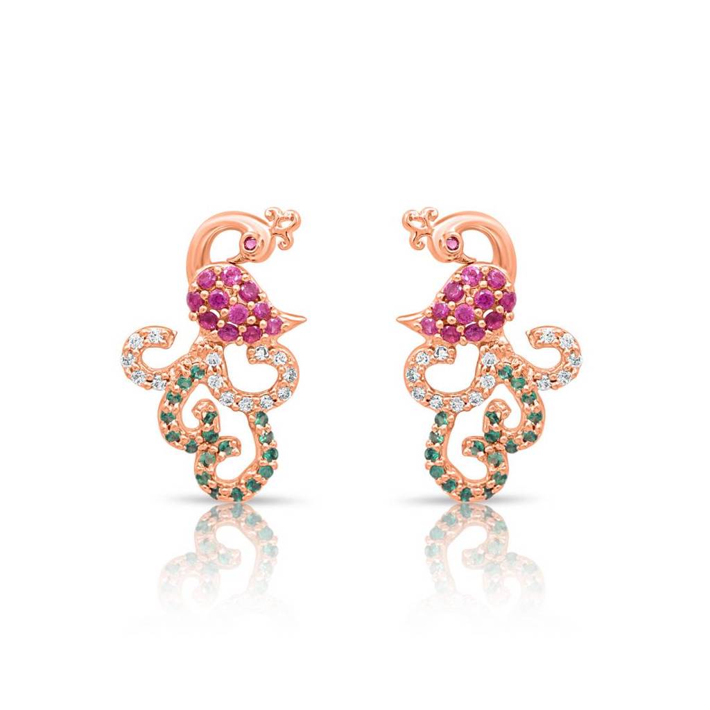 Peacock Glam Rose Gold Plated 925 Sterling Silver Jewellery Set : JS-70202-C-RG