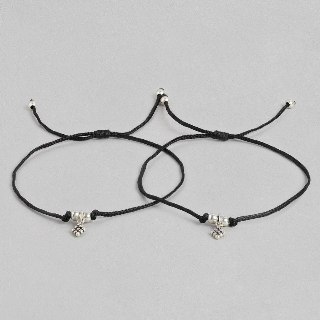 Minimal Rhodium Plated 925 Sterling Silver Thread Anklet : ANK-60115-PAIR