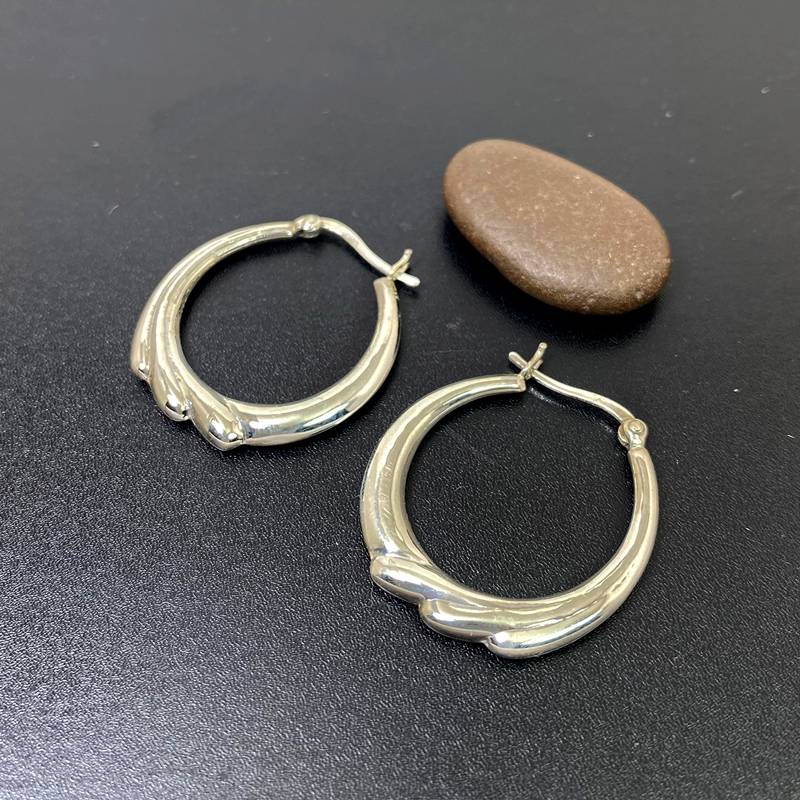 925 Sterling Silver Chunky Round Textured Hoops | Oval Puffy Hoop Earrings : TWP1161