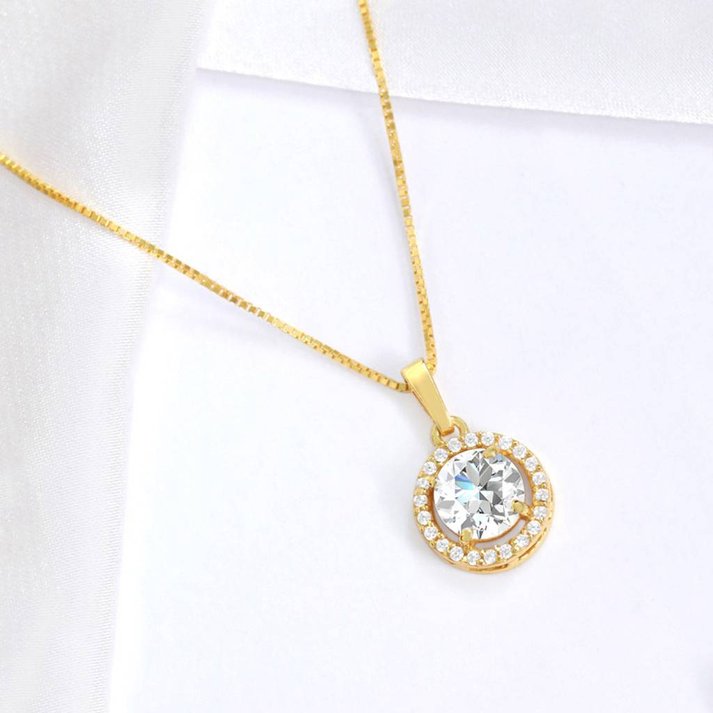 Classic Solitaire Golden Plated 925 Sterling Silver Pendant With Box Chain : PEN-30027