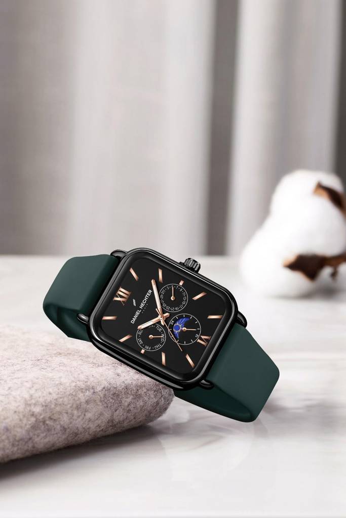 Daniel Hechter Paris Montmartre Unisex Multifunction Square Watch Â Black Dial With Day-Date & 24-Hour Subdial : DHU-1001-04