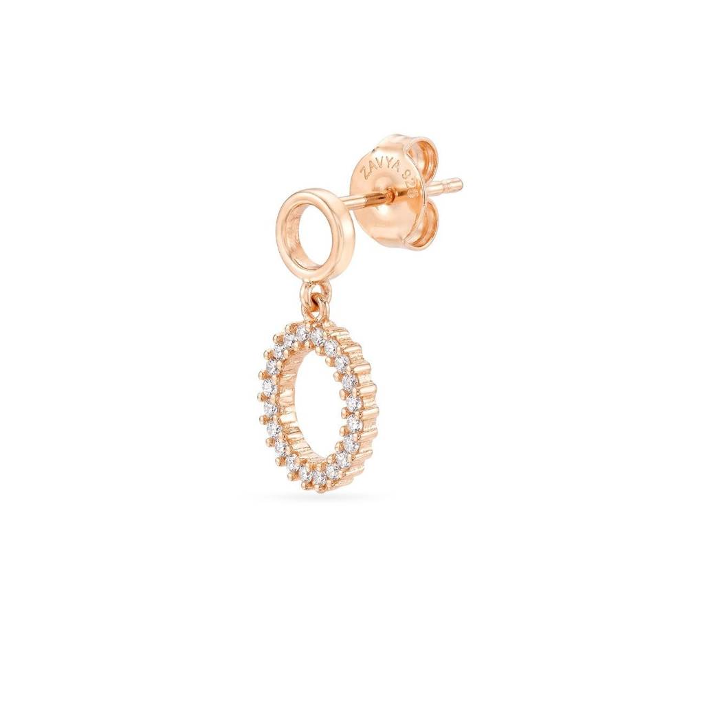 Halo Circle Rose Gold Plated 925 Sterling Silver Drop Earrings : EAR-21055-RG